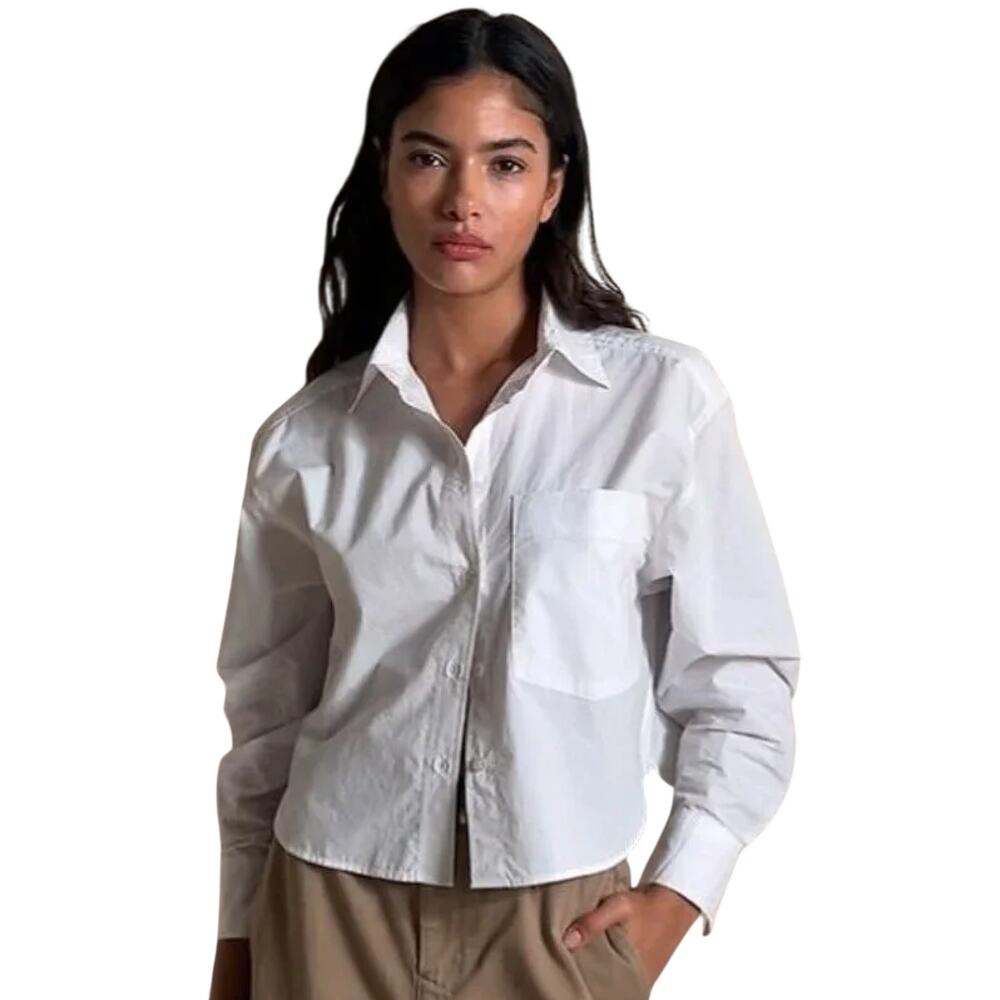 Banana Republic White Cotton Poplin Cropped Button Down Skimmer Shirt Large